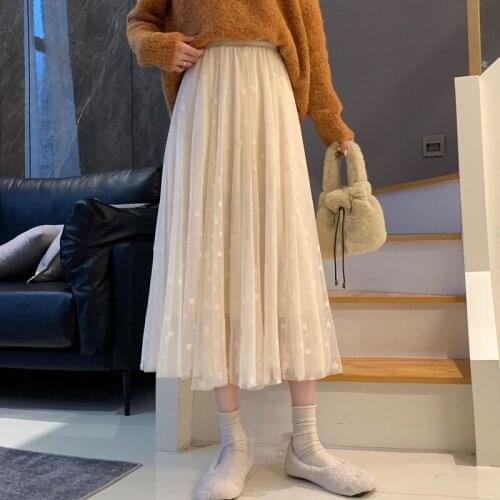 Harajuku 3 Layers Women Tutu Skirts 2021 Spring Summer elastic High Waist Floral Tulle Long Mesh Black Skirt