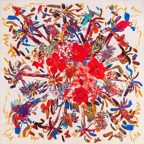 Girls 130*130cm fashion silk satin hair scarf ladies handkerchief printing ladies square scarf small scarf square scarf 2021 flo