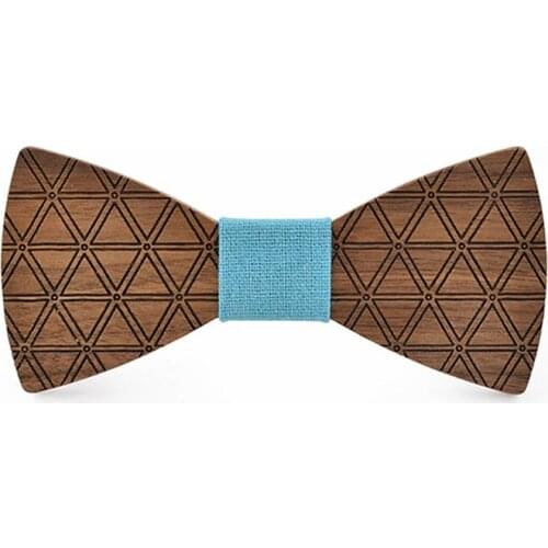 Dropshipping triangle pattern wooden bow tie blue middle cloth father son wedding dress wood bowtie accessories for lady