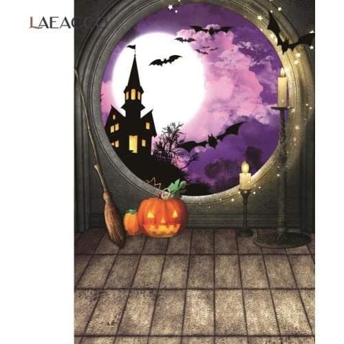 Photo Background For Photo Old Palace Pumpkin Candle Bamboo Window Castle Halloween Festivals Child Scenic Photographic Backdrop