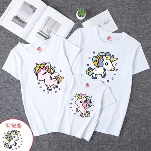 New Style Family Matching Clothes Summer Short Sleeve Round Collar t shirt Cartoon Unicorn Family Look Matching Family Outfits