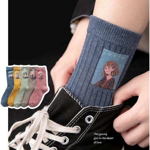 Cotton Women Long Socks Autumn Breathable Deodorant Winter New Cute Cartoon Fashion Brief Wild Trend Motion Cotton Socks Women
