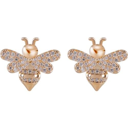 Exquisite Bee Stud Earrings 2021 Trendy Gold Color Butterfly Earrings For Party Luxury Rhinestone Ear Jewelry For Elegant Office
