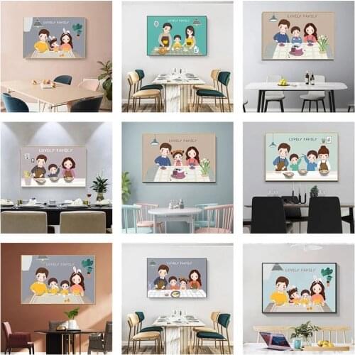 Lovely Family Posters and Prints Canvas Painting Cartoon Character Nordic Interior Paintings for Kitchen Home Restaurant Decor