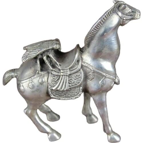 China old Feng Shui ornaments white Copper Silver plating Maesvin horse and fly
