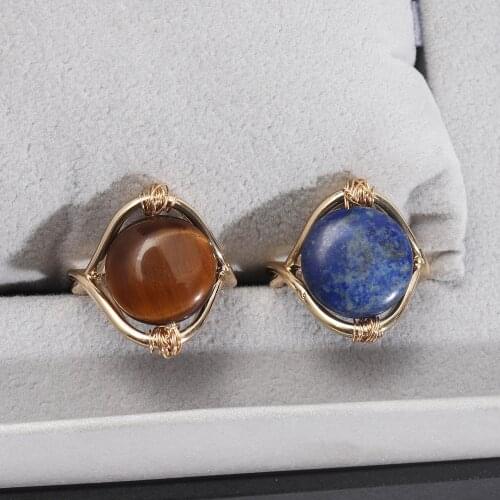 Ball Blue Semi-precious Stone Rings for Women Gold Color Metal New Design Fashion Party Birthday Gift Jewelry Girl