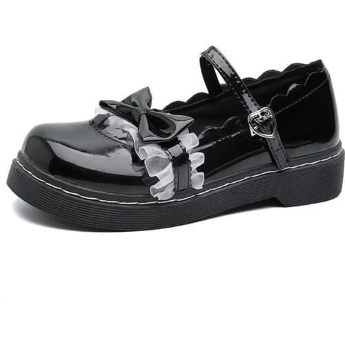 Japanese Sweet Lolita Princess Shoes Cute Bow Round Head Black Waterproof Platform College Women Shoes