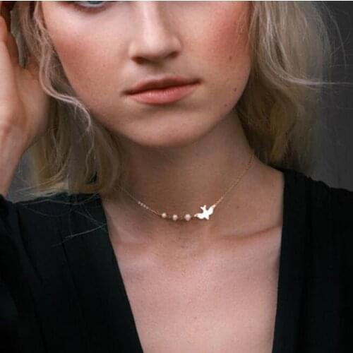 Fashion Jewelry Necklace Simulation Pearl Metal Pigeon Statement Necklace Bird Single Layer Necklace Wholesale Necklace Women