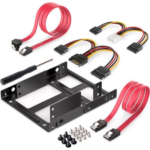 2.5 inch to 3.5 inch External HDD SSD Metal Mounting Kit Adapter Bracket with SATA Data Power Cables Screws