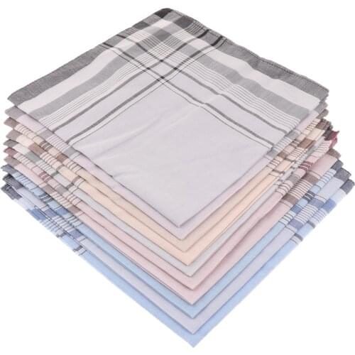 Pack of 10 Mens Assorted Soft Handkerchiefs Plaid Hankies Square 38x38cm