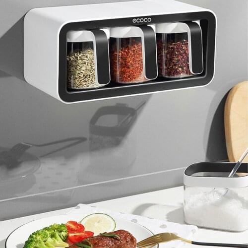 400ml Wall Mount Spice Rack Organizer Sugar Bowl Salt Shaker Seasoning Container Spice Boxes Kitchen Supplies Storage Set