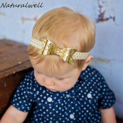 Naturalwell Elastic Baby Girls Headwear Head dress Cute Sequins Bow Headband Kids Infant Hair Bands Accessories 1pc HB084