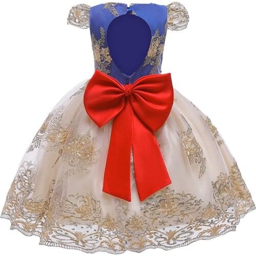 New Big Bow Girl Dress 2-10 Years kids Princess Party dresses baby girl clothes elegant Lace sleeve Wedding Dress