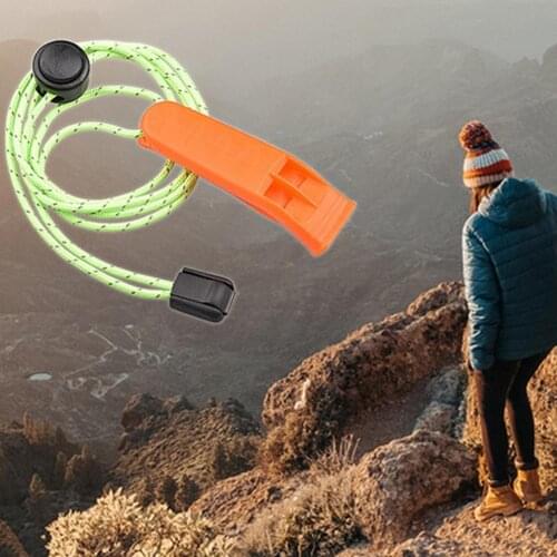 Hiking Plastic PP Whistle Double Holes Lanyard Plastic Rescue Emergency Red Safety Emergency First Aid Whistles For Camping