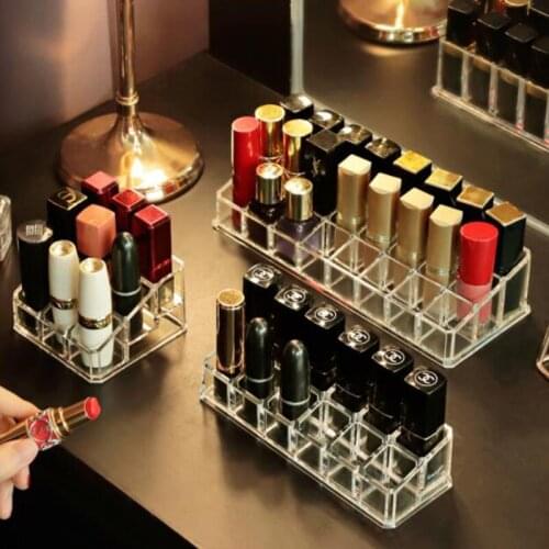 12 Grid Transparent Lipstick Storage Box Acrylic Makeup Organizer Cosmetic Storage Rack Desktop Finishing Bathroom Storage