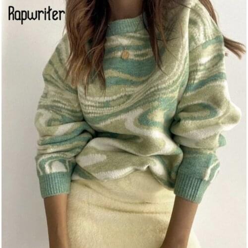 Rapwriter Paisley Pattern Sweater y2k Green Printed Knitted Jumper Casual Winter Pullovers Autumn Women Streetwear 2021 Fashion