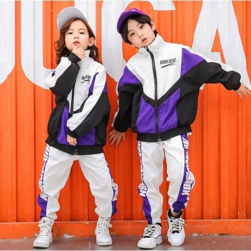 Boys Girls Jacket Tops Sweatpants Tracksuit Hip Hop Dance Show Costumes Big Children Clothes For Teenager 10 12 14 16 18 Years