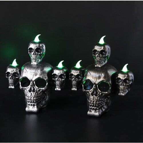 Halloween Decoration LED Skull Head Lamp Incense Burner Smoke Horror Skeleton Candle Light Party Haunted House Ornament Props