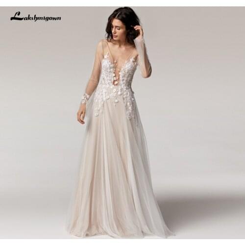 Vintage Lace Long Sleeve Bridal Dress Sexy Appliques Wedding Gowns Hochzeit Longue Robe 2021 New Arrival