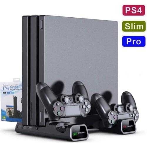PS4/PS4 Slim/PS4 Pro Dual Controller Charger Console Vertical Cooling Stand Charging Station LED Fan For SONY Playstation 4