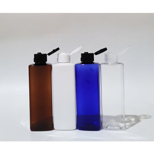 30pcs 250ML black Flip top cap refillable bottle Bottles High Qaulity PET Liquid Soap Container 250cc Cosmetic Shampoo Bottle