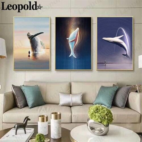 Abstract Sea Animal Whale Canvas Poster Beautiful Leaping Whale Poster Wall Art Nordic Living Room Home Decor Accessories