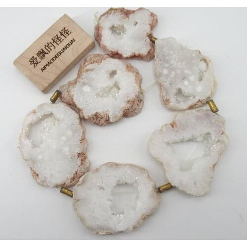 APDGG 14" 38x42mm-48x56mm White Faceted Grain Rough Agate Geode Druzy Freeform Slab Nugget Gems Stone Loose Beads Jewelry DIY