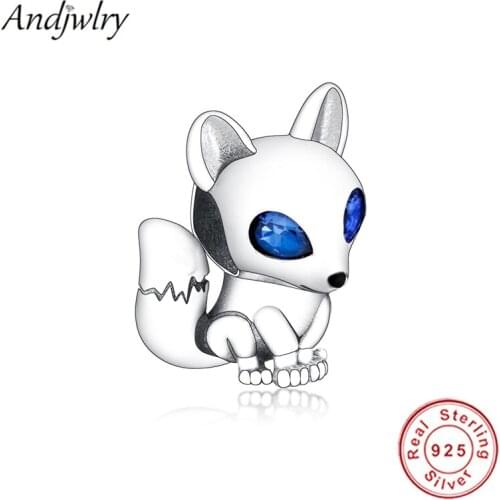 925 Sterling Silver Blue Eyed Fox Charm Fit Original Charm Bracelet Silver 925 Charm Beads for Making Berloque