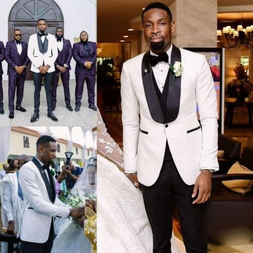 Black and White mens prom tuxedos suits pattern Tuxedos Notch Lapel Center Vent Groom Tuxedos wedding suits for men
