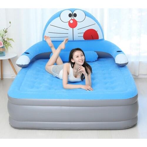 Children Cartoon Inflatable Bed Plush Elevated Dura-Beam Airbed Double High Elevated Raised Inflatable Bed with Comfortable Top