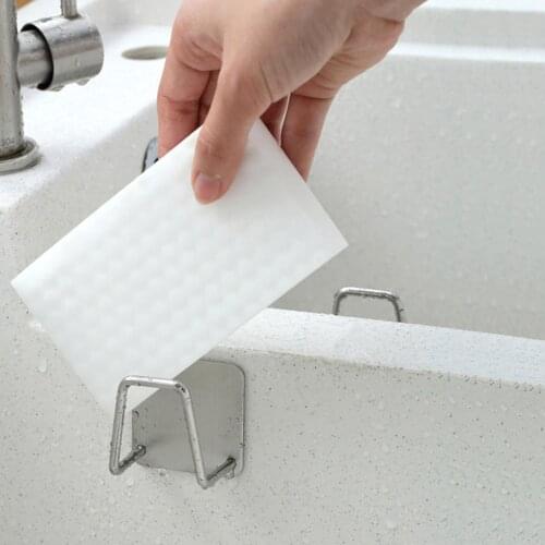Adhesive Sticky Sponge Holder 304 Stainless Steel Kitchen Sink Rack Water Proof Quick Drying Frame Paste Type Sponge Hook Up
