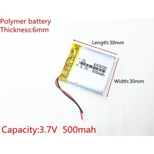 3.7V 500mah 603030 Lithium Polymer LiPo Rechargeable Battery For Mp3 Mp4 Mp5 DIY PAD DVD E-book headset