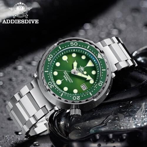 Addies Dive Tuna Mechanical 316L Stainless Steel Watch Sapphire Crystal Ceramic bezel 300m Diving Watch C3 Super Luminous Hands