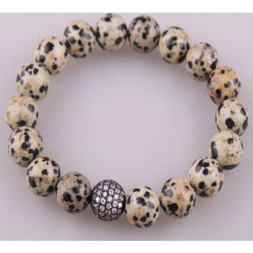 Micro Zircon Pave Ball Onyx Agat dalmation jaey Natural Stone Bracelet Bangle Yoga Bracelet