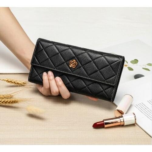 Fashion Retro Gold Flower Embellishment Women Long Wallet 2020 New Light Practical Multi functional Nice Leather Purse DDY08