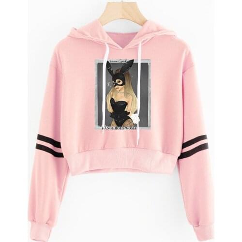 Fashion Design Ariana Grande Navel High waist Hoodies Women Casual Pink Navel Sweatshirt Ariana Grande Sexy Hoody Hip Hop Tops