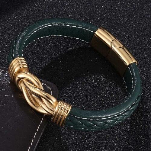 Fashion Multicolour Braided Leather Bracelet Men Jewelry Stainless Steel Male Charm Bangles Gifts