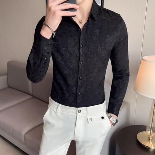 2021 new mens spring autumn high-quality long-sleeved shirts mens fashion business printed slim-fit shirts formal dress shirts