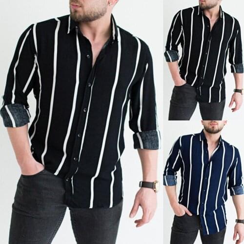 2021 New Dark Color Striped Print Men Shirt Turn-down Collar Top Long Sleeve Buttons Closure Business Shirt Male Clothing