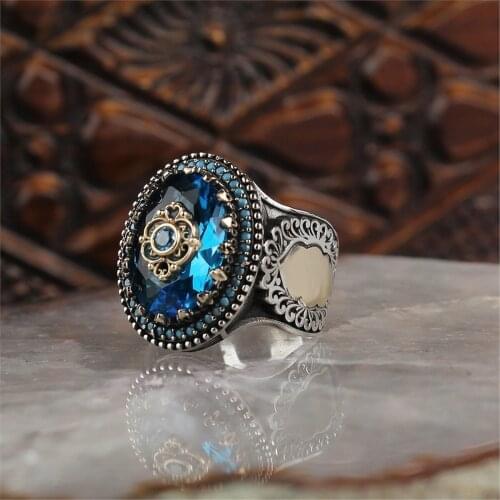 Aqua Cz 925 Sterling 925 K Silver Men 'S Ring