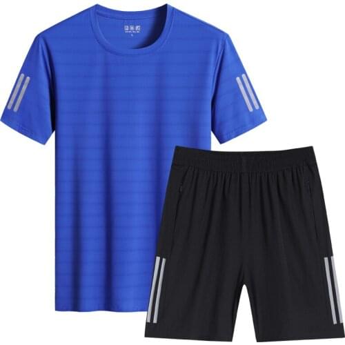 2021 Summer Men’s Running Sets Tracksuit Men Football Jerseys Sportswear Short Sleeve T-shirt Shorts Sports Suits 2-piece Set