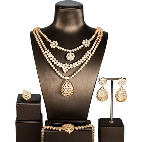 LAN PALACE african wedding jewelry copper alloy cubic zirconia jewellery set earrings necklace ring bracelet free shipping