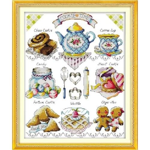 Cross Stitch Patterns Kits Tea Cake Print Fabric 14CT Afternoon Tea Needlework Sets Embroidery DIY Handmade Home Decor Paintings