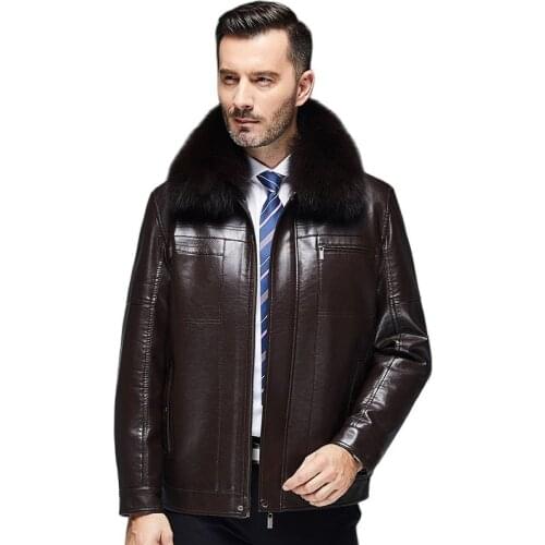 1316 New Fashion Plus Size Clothing Winter Fox Fur Collar Long-style Plush and Thickened Mens Jackets and Coats