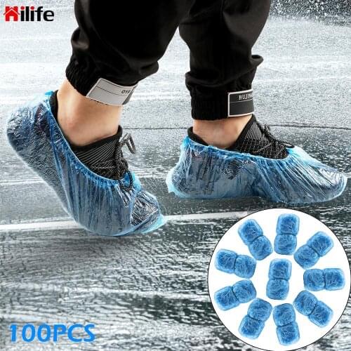 100 PCS Disposable Shoe Covers Plastic Organizer Waterproof Anti Slip Carpet Floor Protector Cleaning Shoe Covers Rainy Day