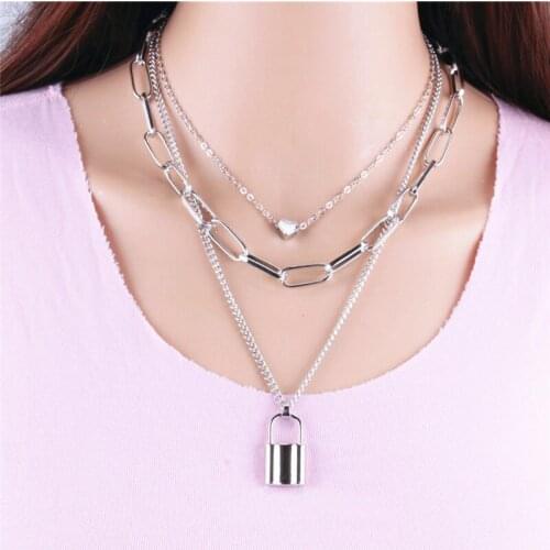 Necklace Silver Color Gold Color Chain Padlock Locket Pendant Jewellery Fashion Chunky PUNK Lock