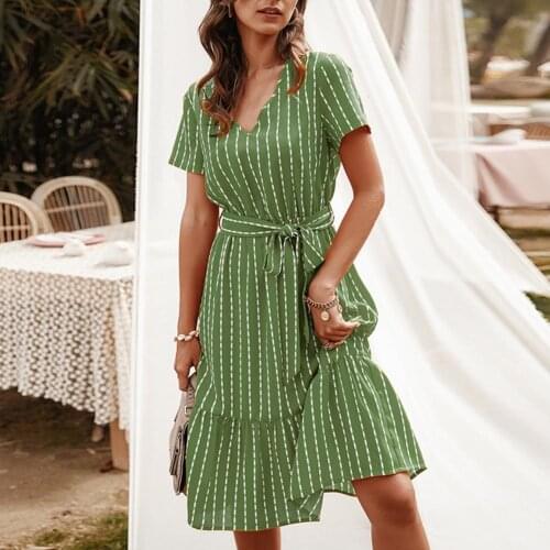 80% HOT SALE Summer Fashion Ladies Dress Stripe Printing Women V-Neck Long Maxi Dresses High Waist Sexy Boho Robe for Female