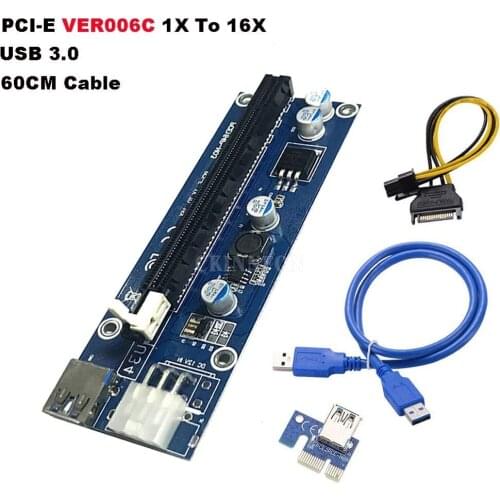 50Pcs/Lot PCI-E Riser 006c PCI-E PCI E express LED Riser Card 1x to 16x 6pin Supply for BTC LTC Miner Machine