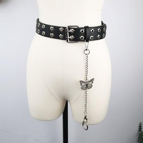 Fashion Alloy Women Belt Belt Butterfly Chain Luxury for Women Belt Genuine Leather New Style Disco Pin Buckle Jeans Decorative