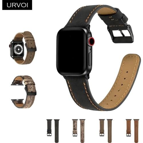 URVOI band for Apple Watch series 6/5/4/3/2/1 SE soft calf leather matte strap for iWatch comfortable durable classic pin buckle